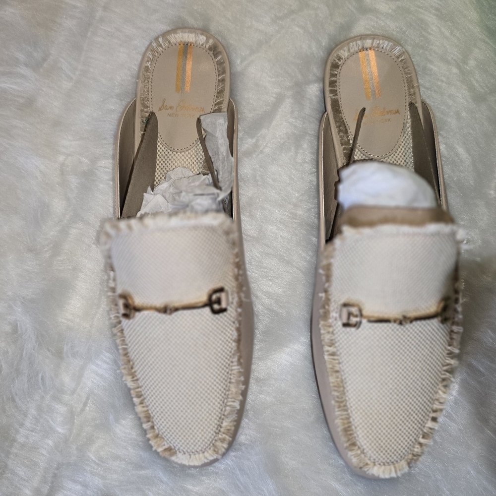 Sam Edelman LINNIEFRAY SAND CANVAS DRIVING SHOE Beige Loafers with Fringe Detail